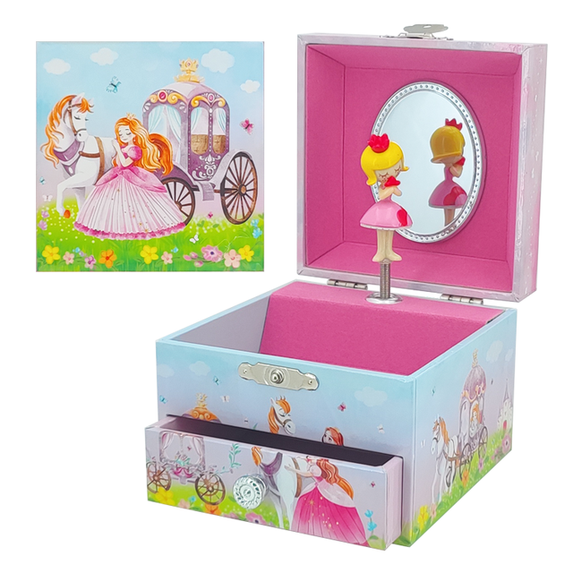Jakos Wooden Music Box-Princess-Themed Toy Music Box for Girls' Birthday & Christmas MDF Material Wind-Up Sound Duration