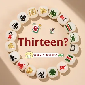 Vòng tay ngọc bích trắng tự nhiên Bodhi Mahjong Vòng tay may mắn cờ bạc Bùa hộ mệnh thời trang thủ công Vòng tay đính cườm - Product Image 2