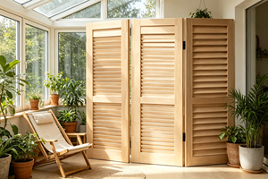 Paravent pliant en bois à 3 panneaux, design minimaliste artisanal, écran d'intimité opaque, structure de cadre, marque EFS, Anniversaire - Product Image 3