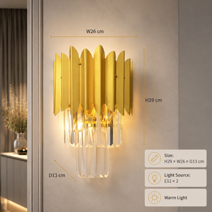 Lámpara de Pared Moderna, Paquete de 2, Metal Dorado con Cristales, E12, Luz Blanca Cálida, para Dormitorio, Sala de Estar, Hotel, Decoración del Hogar - Product Image 4