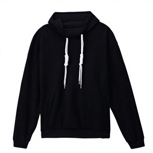 Sweat à capuche oversize pour homme, noir uni, en coton tricoté, décontracté, coupe classique, manches longues, avec poches - Product Image 1