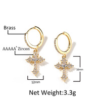 Boucles d'oreilles clous mini croix simples style européen et américain YYN, micro-incrustées de zircon 5A, plaqué or, tendance hip-hop