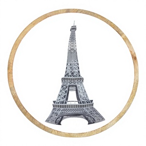 Cuenco de madera con estilo para servir, estampado de Torre Eiffel, cuencos decorativos de madera de Mango duraderos, cuenco esmaltado reutilizable para exhibición de frutas - Product Image 1