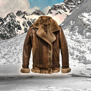 Blouson aviateur en cuir pour homme de haute qualité, capuche, logo sur le devant, automne, vintage, imperméable, coupe-vent - Product Image 3