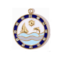 Pendentif Océan en Acier Inoxydable Plaqué Or 18 carats, Pendentif Plage, Breloque Dauphin, Soleil, Voilier, Pendentif Diamant Émaillé Coloré