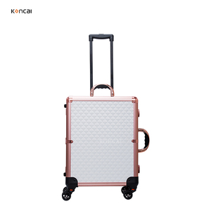 FAMA Factory Large Diamond Lattice PVC Durable Japan Style Soft Handle <strong>Vanity</strong> <strong>Box</strong> with Lights Makeup Train Case with Mirror - Product Image 5
