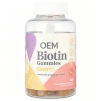 Gummies à la biotine 5000 mcg pour la santé des cheveux, de la peau et des ongles, saveur fraise, 120 unités