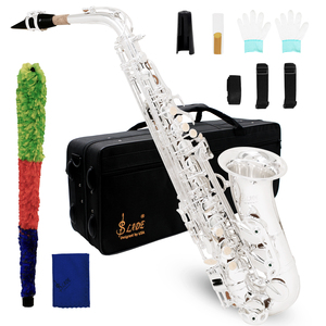 Saxophone alto professionnel SLADE Brand Factory, argenté, plaqué argent, instrument à vent en laiton, clés en argent Eb - Product Image 1