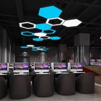 Lampu Gantung LED Heksagonal Persegi Modern, Tinggi Dapat Disesuaikan, Logam Hitam untuk Gedung Perkantoran