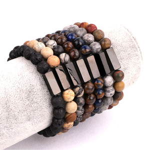 Bracelet pour homme en acier inoxydable avec breloque personnalisée gravée de texte ou logo et perles en pierre naturelle, idéal pour <span class=keywords><strong>la</strong></span> création de bijoux. - Product Image 2