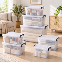 Boîtes de rangement en PP transparent empilables avec couvercles à verrouillage pour la maison, le placard, les vêtements et les jouets