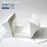 Boîte à gâteau carrée de luxe à double ouverture en PET recyclé avec fenêtre transparente, ruban imprimé quadricolore - OEM/ODM Boulangerie