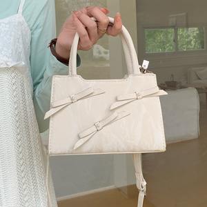 <b>Sweet</b> Textured Square <b>Bag</b> With Bow White Women's Fashion Handbag Everyday Use Spring 2024 - Product Image 1