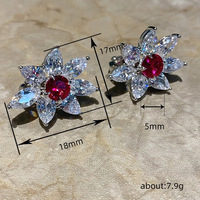 Huitan Exquisite Blumen Design Rubinrot Kristall versilbert Ohrring für Hochzeit Verlobung Zirkonia Ohr stecker Frauen