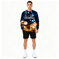 Sweat-shirt à col rond pour homme en polyester avec impression intégrale par sublimation personnalisée pour les fêtes de Noël