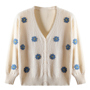 Oem Women Lovely Casual Sweater <strong>Cardigan</strong> Embroidery Custom Color Size Women Wear Shrink Proof <strong>Full</strong> <strong>Length</strong> <strong>Cardigan</strong> - Product Image 3