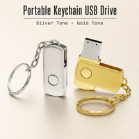 Flash Drive USB 2.0 Logam Baru 64GB/32GB/16GB/8GB/4GB Pendrive Gantungan Kunci dengan Gantungan Kunci Gratis-Warna Perak/Emas Hadiah
