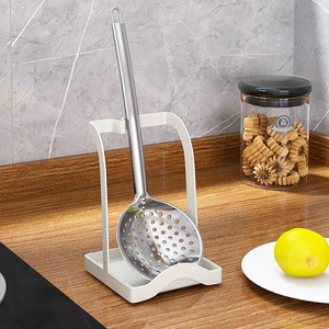 Porta Cucchiai e <span class=keywords><strong>Mestoli</strong></span> Verticale in Metallo Moderno, Organizzatore da Cucina con Vassoio Raccogligocce, Supporto Portatile per Utensili - Product Image 1