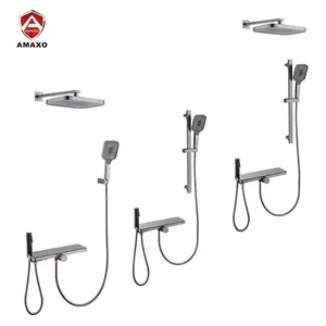 Aida Robinet de douche en nickel brossé multi-spécifications Ensemble de douche avec pommeau de douche fixé avec panneau Ensemble de douche de pluie - Product Image 3