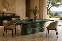 Table à manger de luxe en marbre vert Shangrila, plateau de table à base ondulée, table à manger en pierre naturelle sur mesure, projet d'aménagement intérieur pour hôtel et villa