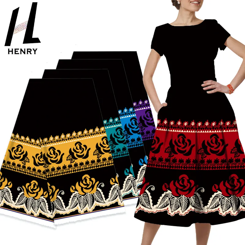 Henry Micronesian Print Digital Polyester Fabrics For Garment Dress Clothing All Black Skirt Mumu Fabric Good Price