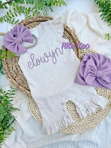 Combinaison à manches courtes pour bébé fille, tenue d'été pour nourrisson et tout-petit, ensemble de sortie de maternité en coton biologique, barboteuse à volants pour petite fille - Product Image 1
