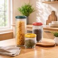 Set Stoples Kaca Bergaris Vertikal Grosir dengan Tutup Kedap Udara, Wadah Makanan Dapur untuk Biji-bijian, Pasta, Kacang-kacangan, Set Hadiah Logo Kustom