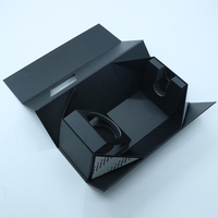 Maßgefertigte Faltbare Magnetische Schwarze Weinflaschen-Papierbox Flip-Top Magnetbox Geschenkverpackung mit Fenster