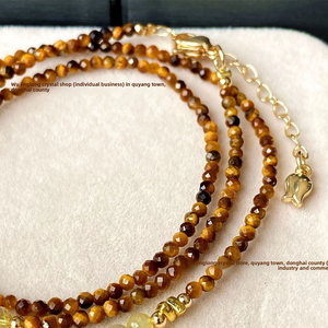 Women's Electroplated Natural Golden Rutile Quartz Faceted Yellow Tiger's Eye Multilayer Three-Strand <b>Bracelet</b> <b>Bead</b> 3699 Faceted - Product Image 2
