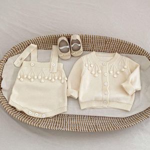 Ensemble bébé en <span class=keywords><strong>tricot</strong></span> 2 pièces, cardigan à pompons, body sans manches, 100% coton, tenue en <span class=keywords><strong>tricot</strong></span> pour bébé - Product Image 5