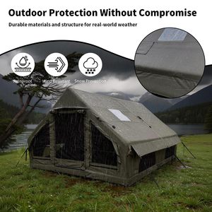 Tente de camping gonflable résistante au vent et à la pluie, respirante, en tissu Oxford 300D, avec cheminée intégrée, installation rapide, pompe incluse - Product Image 3