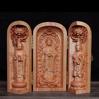 Statue bouddhiste et taoïste sculptée à la main, mini-autel de voyage, sanctuaire de poche en bois pour la bénédiction à domicile, cadeau