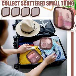Sacs à maquillage girly 2025, grande capacité, sac cosmétique en seersucker, trousse de toilette, sac de voyage cosmétique transparent pour adolescentes - Product Image 4
