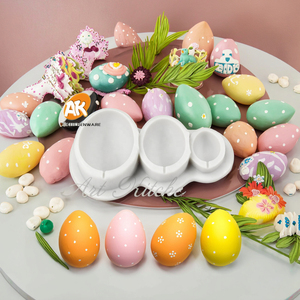 AK 3D Easter Egg Fondant Bolo Decoração Silicone Mold Crianças DIY Pastelaria Baking Ferramenta com Coelho Argila Doce Chocolate Moldes - Product Image 1