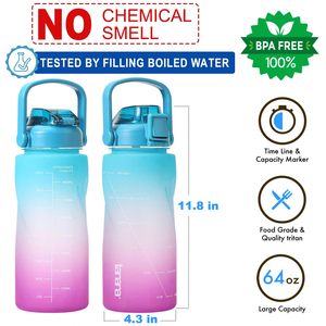 <span class=keywords><strong>Tanana</strong></span> personnalisé 64oz sans BPA Tritan matériel plastique rappeler de boire motivationnel Sport boire tasse bouteille d'eau - Product Image 2