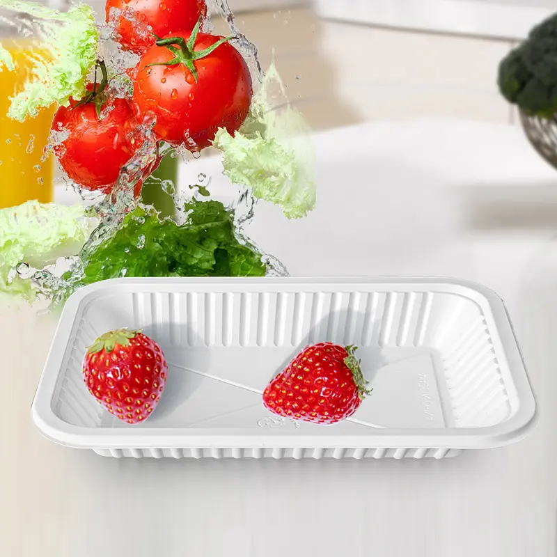Özelleştirme plastik meyve et tepsisi gıda sınıfı Pp ambalaj beyaz siyah Blister toptan için tek kullanımlık yiyecek tepsisi