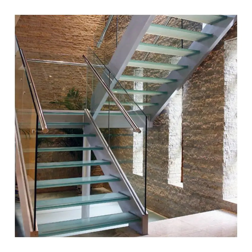 Escadas de vidro de aço inoxidável, modernas, com dedos duplos, para escadas ao ar livre/escada em aço inoxidável