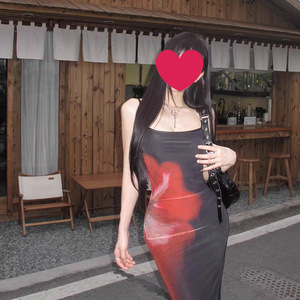 Black Tie Dye Print Bodycon Dress Women Summer 2025 Slim Fit Waist Cinching Hip Hugging Short Skirt Strapless Cocktail Dress - Product Image 2