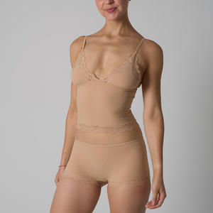 Sk1268 & SK1226-4 Vrouwen Tweedelige Kanten V-Hals Slim Fit Tanktop Bijpassende Halfhoge Nude Gevoel Slip Pak - Product Image 3