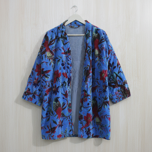 Bata de Terciopelo con Estampado de Aves, Chaqueta Estilo Boho, Bata Estilo Kimono Japonés, Abrigo Suave y Cómodo - Product Image 1