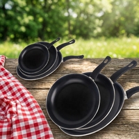 Ensemble de poêles en fonte de haute qualité au design bohème, 20 cm, 24 cm, 28 cm, noir, antiadhésif, 3 pièces, compatible avec les cuisinières à gaz