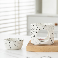 Diffuseur de cire fondante et brûleur d'huiles essentielles en céramique rond, moderne, moucheté, amovible, pour bougies chauffe-plat