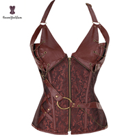 Corset zippé gothique Steampunk pour femme Corset désossé à la taille Cincher à lacets cuir acier désossé grande taille Corsettes niveau de contrôle ferme