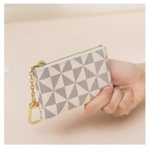 Portefeuille personnalisé à fermeture éclair en cuir PU à carreaux marron Porte-monnaie de petite marque de créateur avec porte-clés Porte-cartes de crédit - Product Image 3