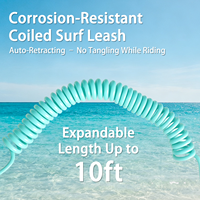 Laisse de surf enroulée turquoise en gros pour paddleboard, cordon spiralé premium de 10 pieds et 7 mm avec coussinet de confort, usine OEM, CE & BSCI