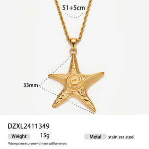 Dainty Hiphop cera cuerda gargantilla estrella de la suerte espiral encanto 18K chapado en oro de acero inoxidable moda colgante cadenas joyería collares - Product Image 5