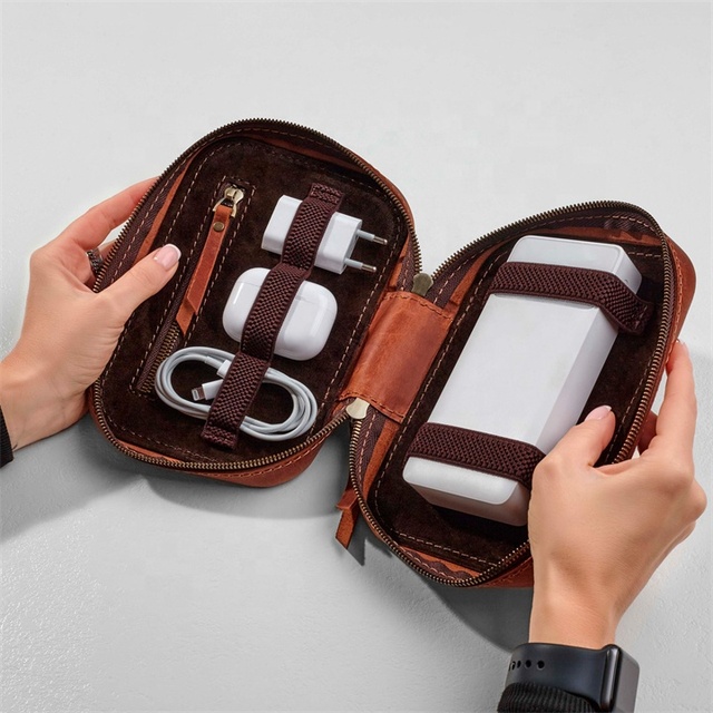 Manufacturer Waterproof Electronic Accessories Organizer Pouch Leather Travel Usb Cables Earphones Gadgets Storage Case