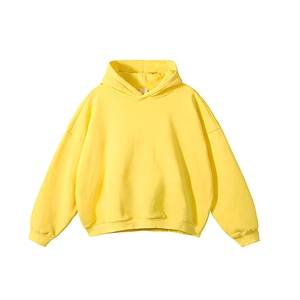 Sudadera con Capucha Corta para Hombre, Color Amarillo Sólido, Manga Raglán, Informal, Sin Forro - Product Image 1