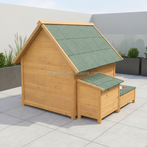 SDD0405 Large Solid Wood Dog Kennel with Waterproof Roof Print Pattern Feeder & <b>Pet</b> Furniture for Indoor/Outdoor Use - Product Image 6