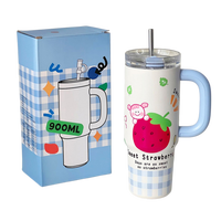 Grande Tasse Thermos Isotherme en Acier Inoxydable Grande Capacité avec Paille et Poignée Anti-Fuite pour Filles, Idéale pour le Bureau - Tasse Cadeau